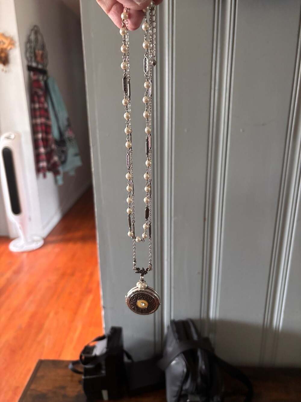 Victoria's Secret Vintage Style Pearl Filigree Locket Necklace and a owl necklac